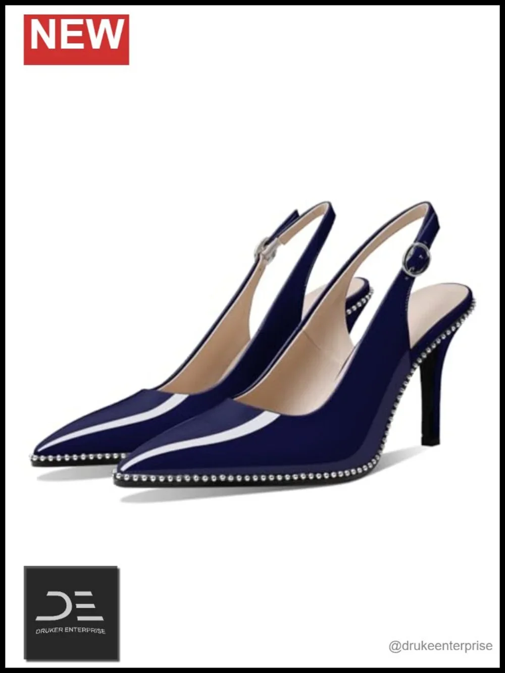 Women's Beaded Slingback Pumps High Heel Stilettos Patent Leather